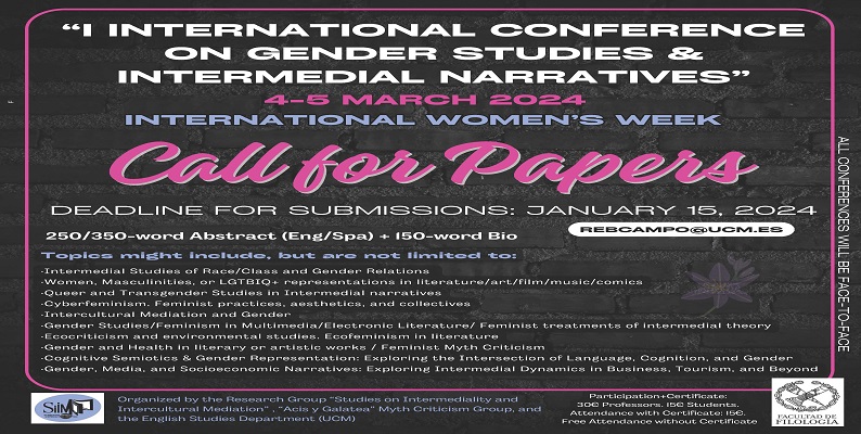 CFPs "I INTERNATIONAL CONFERENCE ON GENDER STUDIES & INTERMEDIAL NARRATIVES” 4-5 March 2024